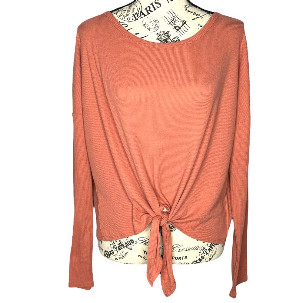 Arizona Jean Co (XL) Ribbed Front Tie Dolman Long Sleeve Stretchy Relaxed Tee